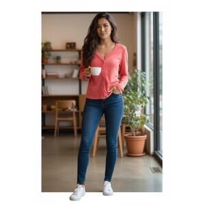 T|O Thomas Olivia Coral Snap Button Cardigan Top – Casual Chic – Size M